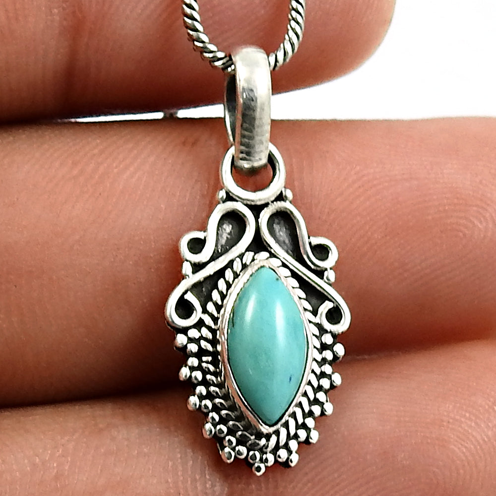 Natural Turquoise Gemstone 925 Sterling Silver Pendant Boho For Girls E30