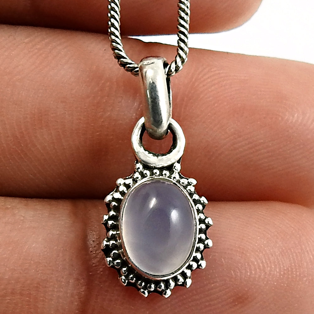 Birthday Gift 925 Sterling Silver Natural Chalcedony Gemstone Pendant Boho Z9