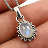 Birthday Gift 925 Silver Natural Rainbow Moonstone Pendant Bohemian H88