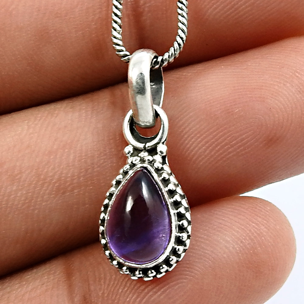 Birthday Gift Natural Amethyst Pendant Vintage 925 Sterling Silver H89