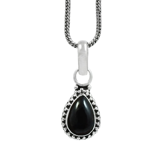 Birthday Gift 925 Sterling Silver Natural Black Onyx Gemstone Causal Pendant B10