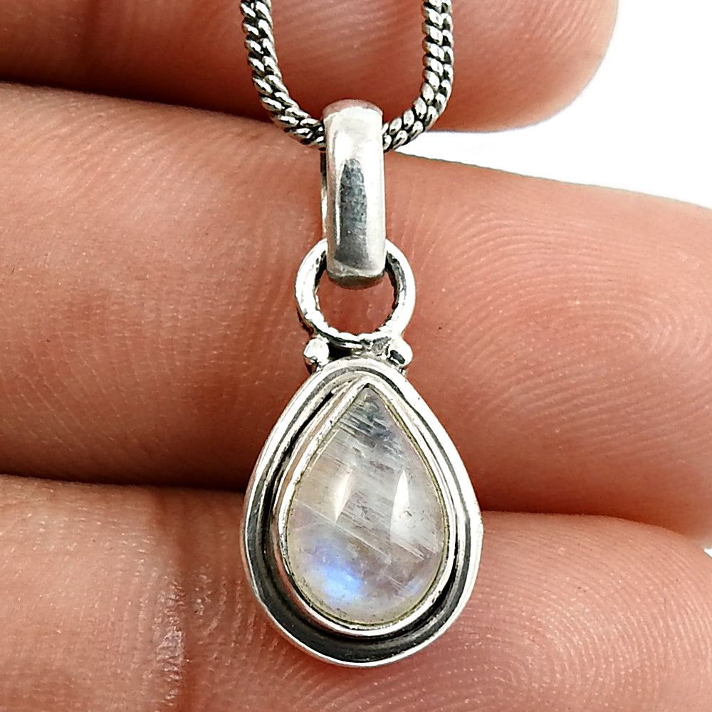 Natural Rainbow Moonstone Gemstone Pendant Bohemian 925 Silver For Women V89