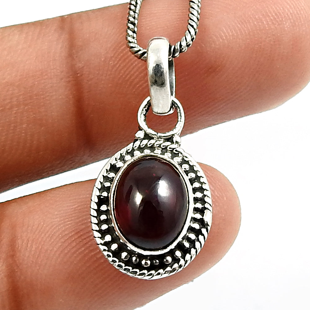 Natural Garnet Vintage Wife Best Sisters Gift January Pendant 925 Solid Silver