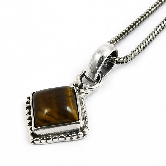Cushion Natural Tiger Eye Birthday New Tribal Bezel Pendant 925 Solid Silver