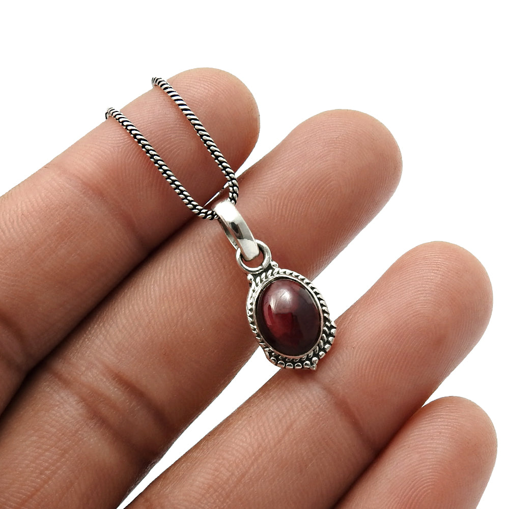 Natural Garnet Elegant Artisan Bezel Birthday Wedding Pendant 925 Solid Silver