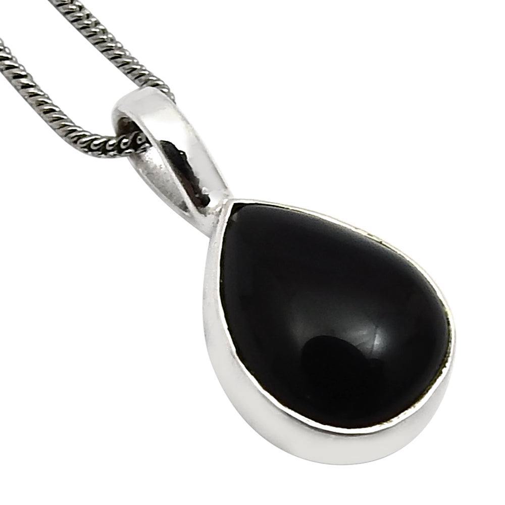 Gift For Her Natural Black Onyx Stone 925 Sterling Silver Pendant Chunky X57