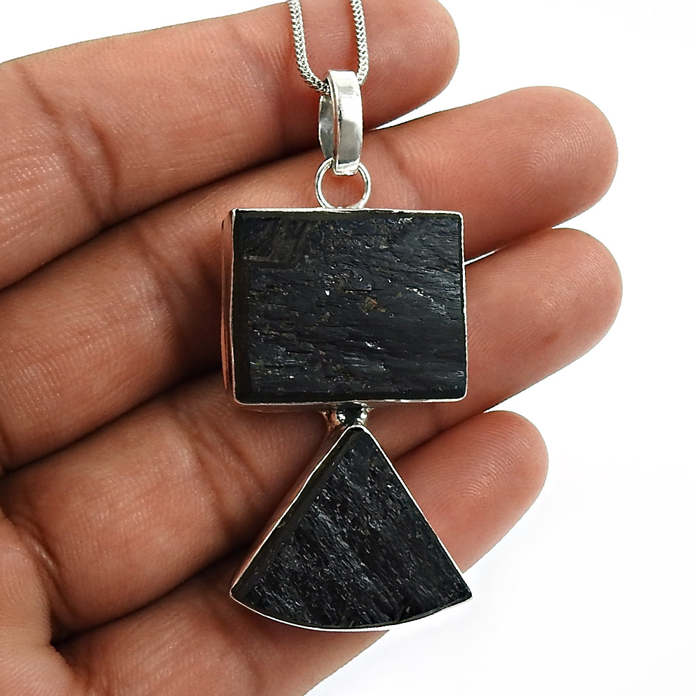 Birthday Gift Pendant Healing Power 925 Silver Natural Black Tourmaline A40