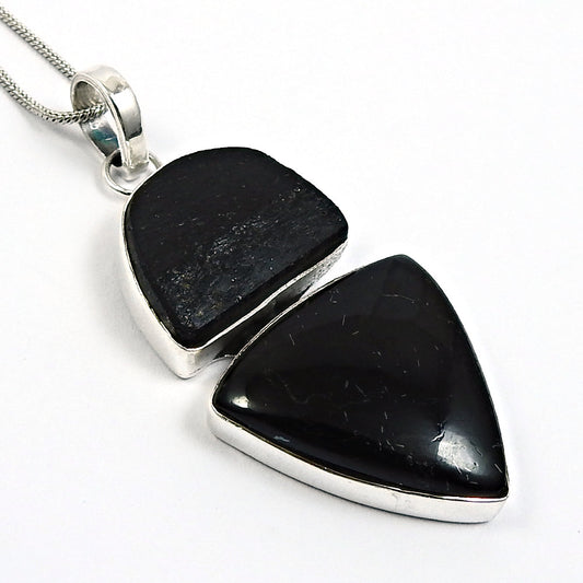 Birthday Gift 925 Silver Natural Black Tourmaline Stone Pendant Healing B40