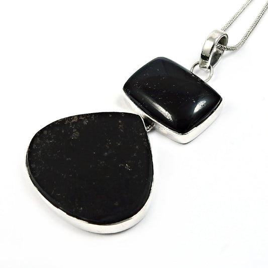 Healing Power Rough Stone Natural Black Tourmaline Solid 925 Silver Pendant Gift