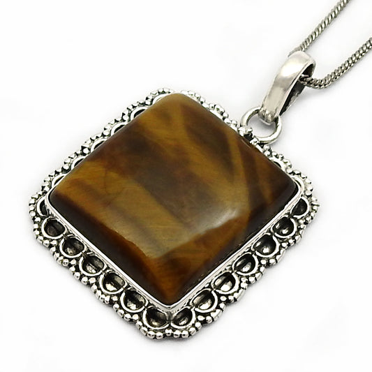 Natural Tiger Eye Gemstone 925 Sterling Silver Pendant Bohemian For Women X10