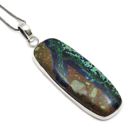 Birthday Gift 925 Sterling Silver Natural Azurite Malachite Stone Pendant J5