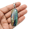 Birthday Gift 925 Sterling Silver Natural Azurite Malachite Stone Pendant J5