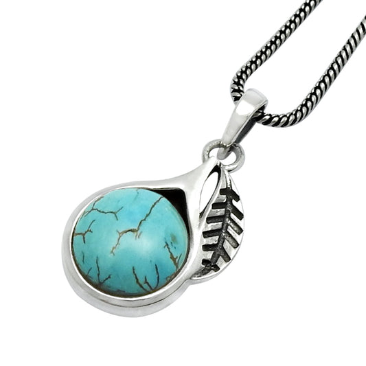 Gift For Her Natural Turquoise Gemstone Leaf Pendant Solid 925 Silver Jewelry