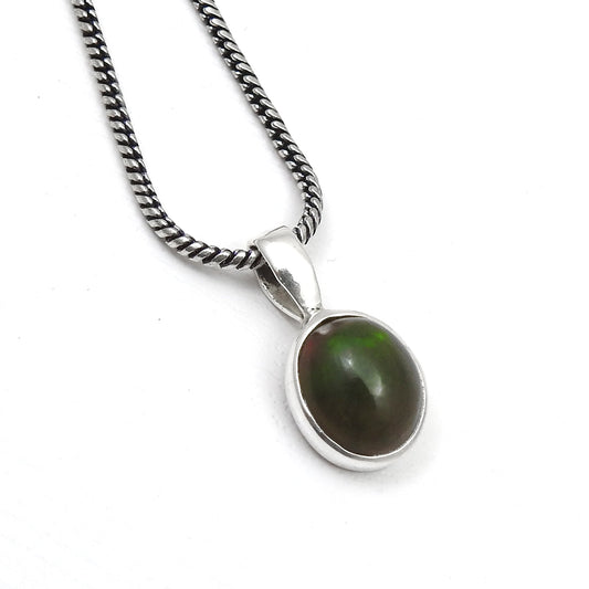 Natural Black Opal Solid 925 Sterling Silver Handmade Bezel Pendant