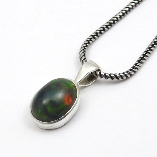 Natural Black Opal Solid 925 Silver Handmade Bezel Pendant