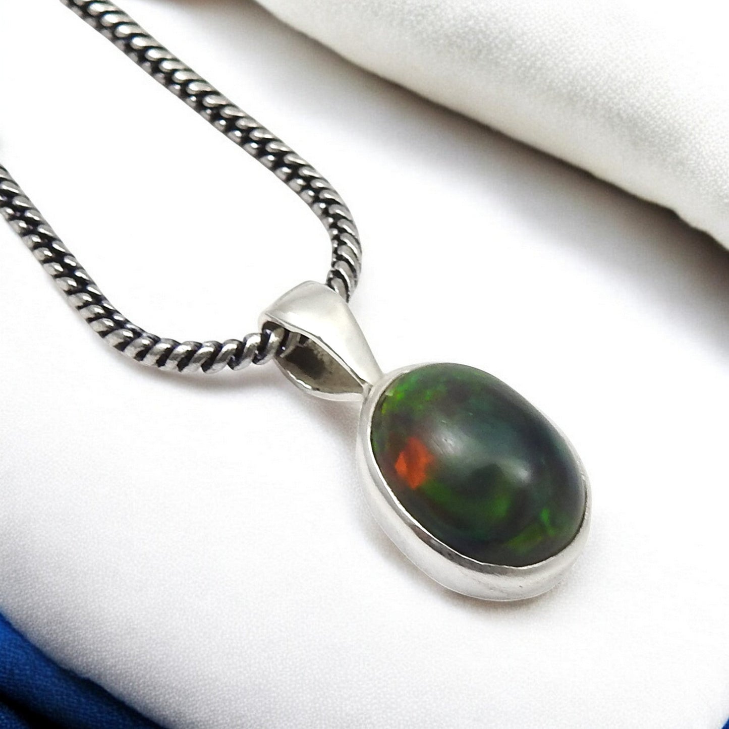 Natural Black Opal Solid 925 Silver Handmade Bezel Pendant