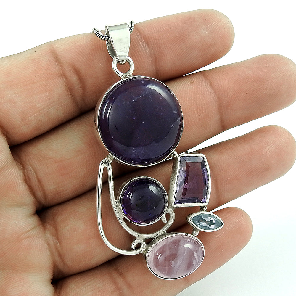 Round Rose Quartz 925 Sterling Silver Engagement Heart Chakra Pendant Jewelry
