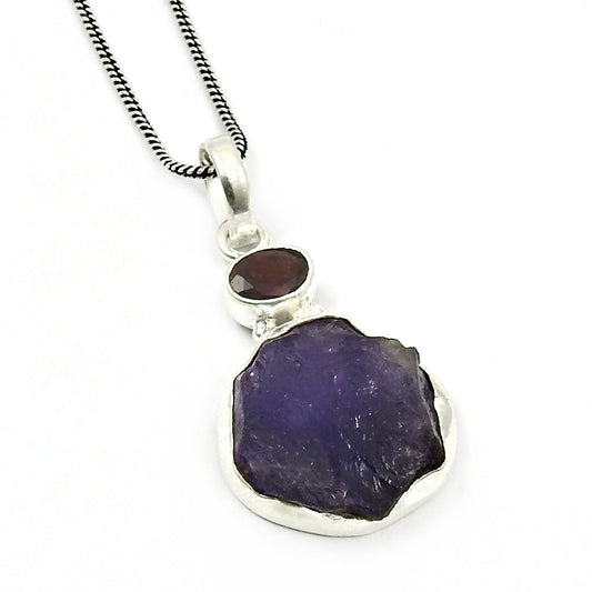 Cabochon Amethyst 925 Silver Daughters Day Mother Rough Stone Pendant Jewelry