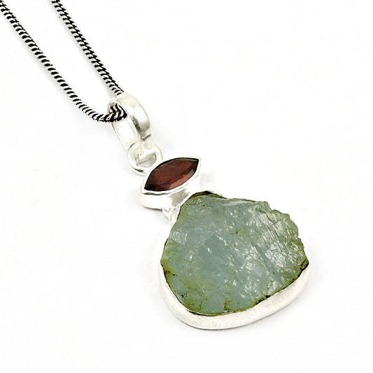 Garnet Wife Bezel Art Deco Rough Stone Birthday Ethnic Pendant 925 Solid Silver