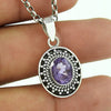 925 Sterling Silver Oval Natural Amethyst Boho Tribal Daughter February Pendant