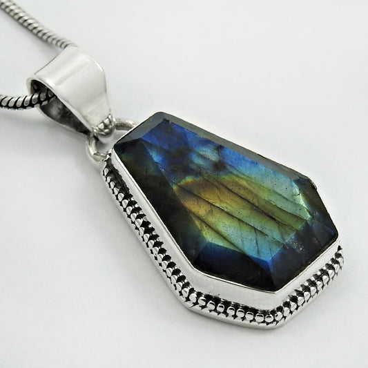 Labradorite Stone Sisters Day Birthday Coffin Wife Pendant Solid Sterling Silver