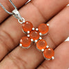 Round Natural Carnelian Sterling Silver Wedding Cross Anniversary Boho Pendant