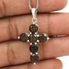 Gift For Her Natural Smoky Quartz Gemstone Cross Pendant 925 Silver Jewelry T9