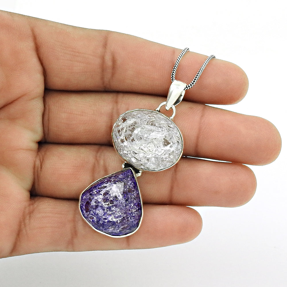 Gift For Her Natural Snake Rutile 925 Sterling Silver Chunky Hippie Pendant A5