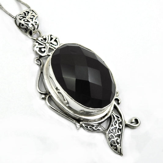 Natural Smoky Quartz Gemstone Pendant Antique Look 925 Silver For Women M15