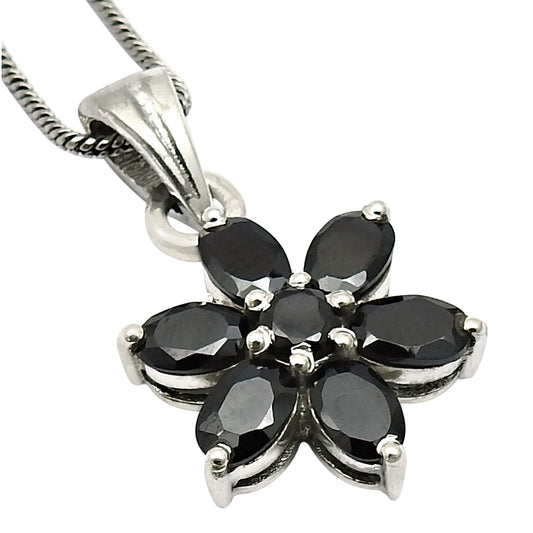 August Birth Oval Natural Black Onyx Sterling Silver Flower Bezel Daughter New Pendant