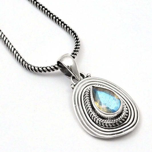Natural Labradorite 925 Solid Silver Mother Artisan Christmas Gift Bezel Boho Pendant