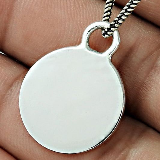 Solid 925 Sterling Silver Circle Tag Pendant