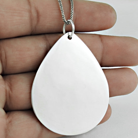 925 Sterling Silver Handmade Teardrop Tag Pendant