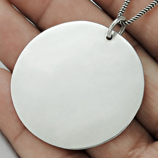 925 Sterling Silver Handmade Round Tag Pendant