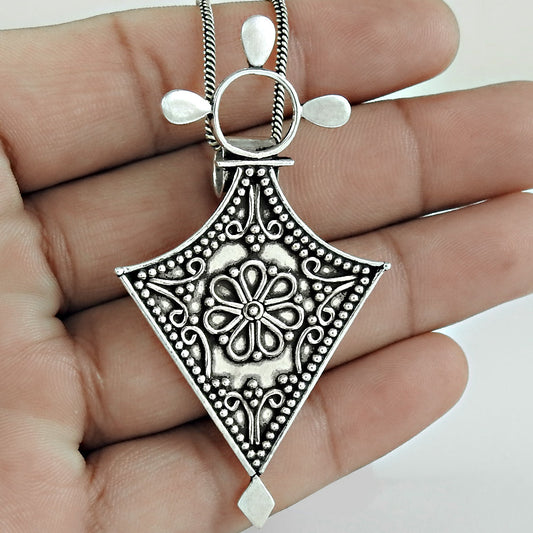 Antique Look Pendant Solid 925 Sterling Silver Oxidized Jewelry