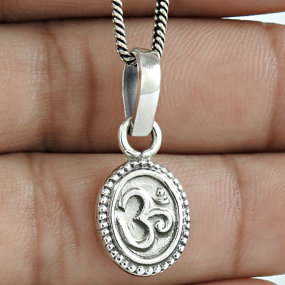 925 Sterling Solid Silver Om Pendant
