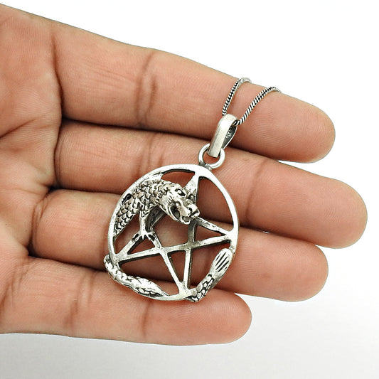 925 Sterling Silver Pentagram Star Dragon Pendant