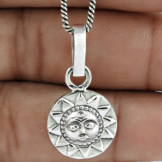 925 Sterling Silver Sun Pendant Indian Religious Jewelry