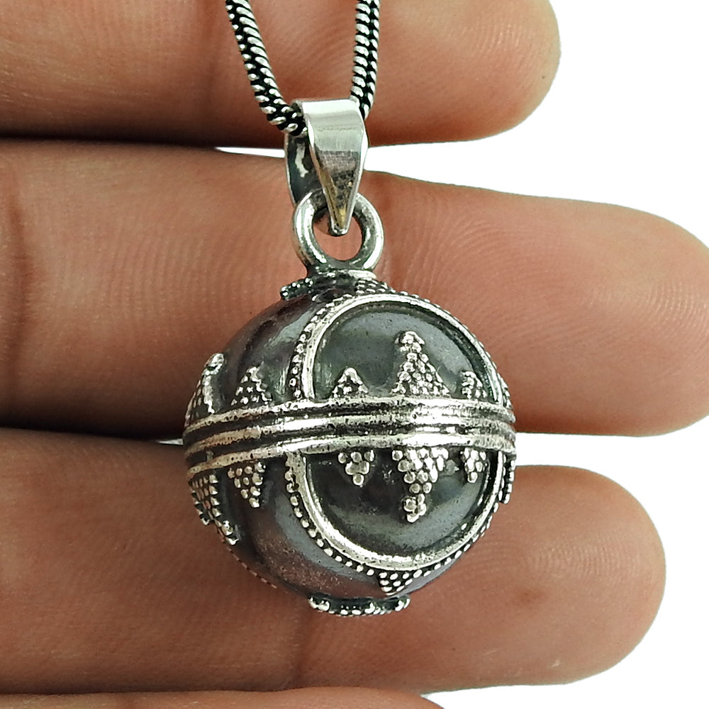 925 Oxidized Sterling Silver Handmade Ball Pendant