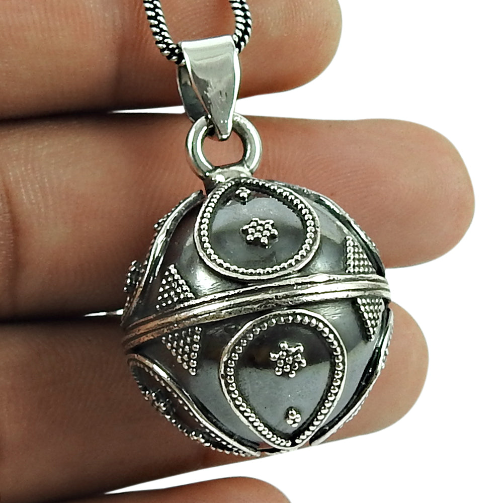 Oxidized Sterling Silver Ball Pendant Handmade Jewelry