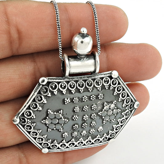 Solid 925 Sterling Oxidized Silver Tribal Pendant