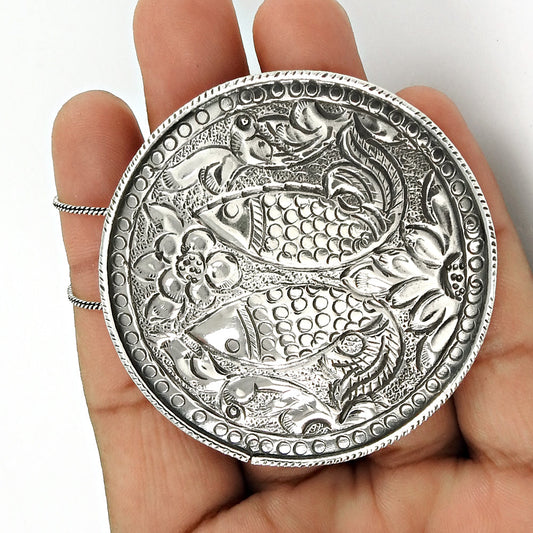 Vintage Sterling Silver Engraved Fish Pendant