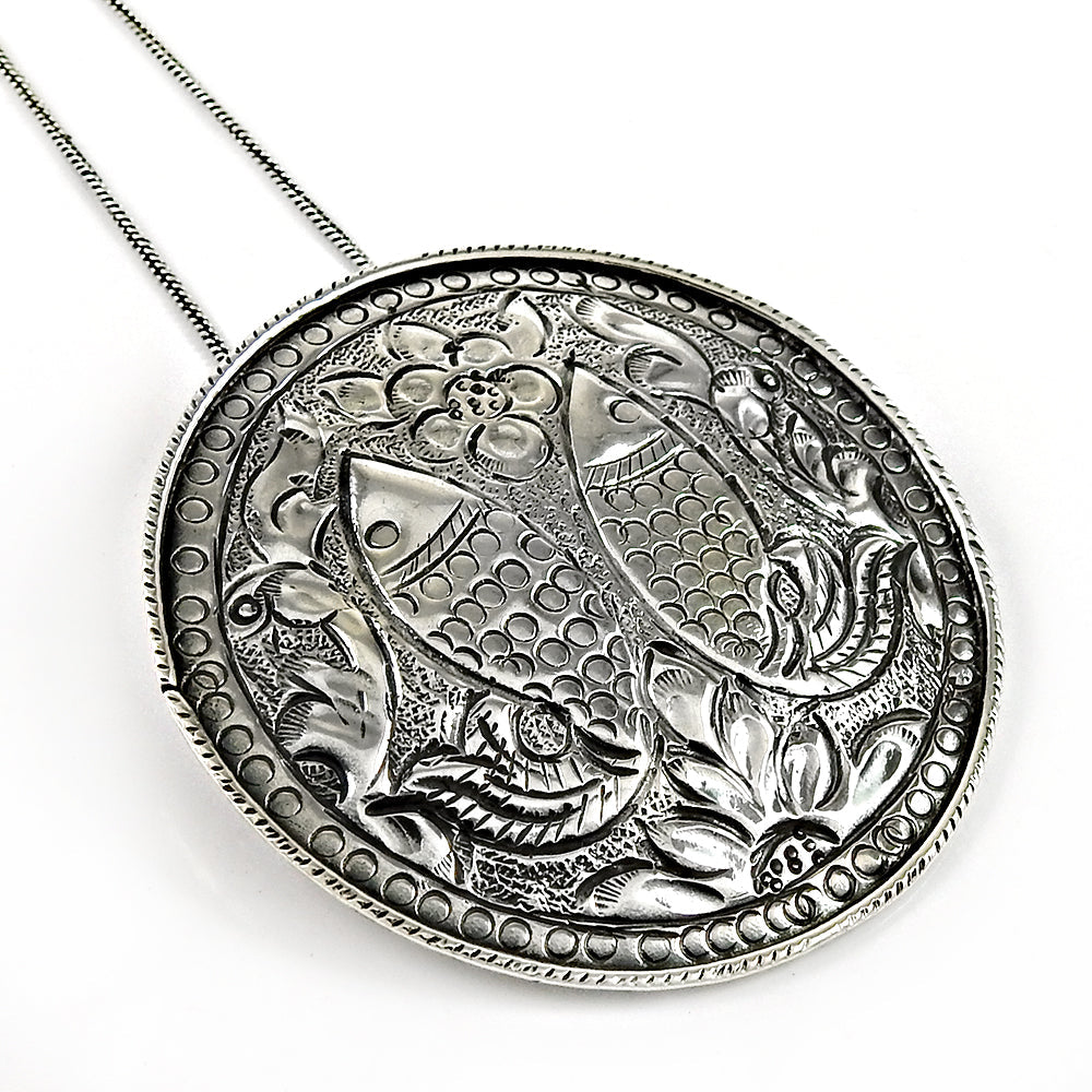 Vintage Sterling Silver Engraved Fish Pendant