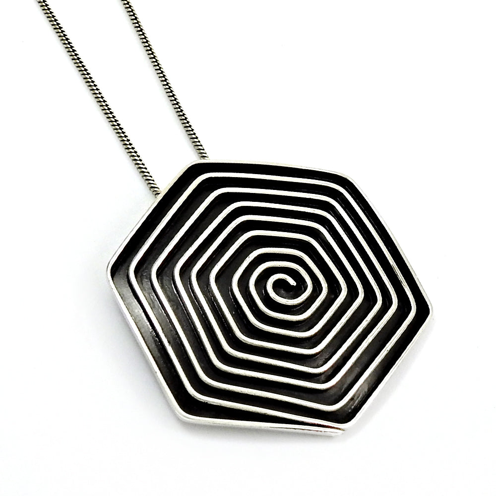 Vintage Sterling Silver 925 Hexagon Modernist Spiral Pendant