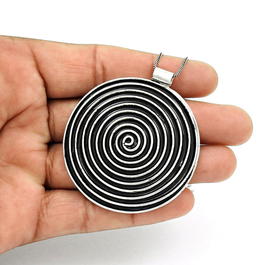 Vintage Sterling Silver 925 Round Modernist Spiral Pendant