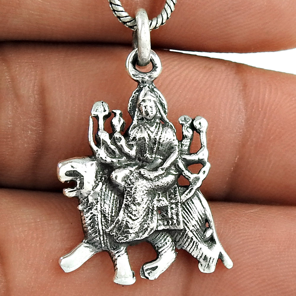 925 Sterling Oxidized Silver Goddess Durga Pendant Jewelry