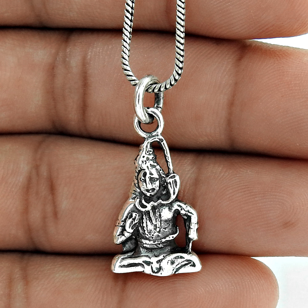 Solid 925 Sterling Oxidized Silver Lord Shiva Ganesh Parvati Pendant
