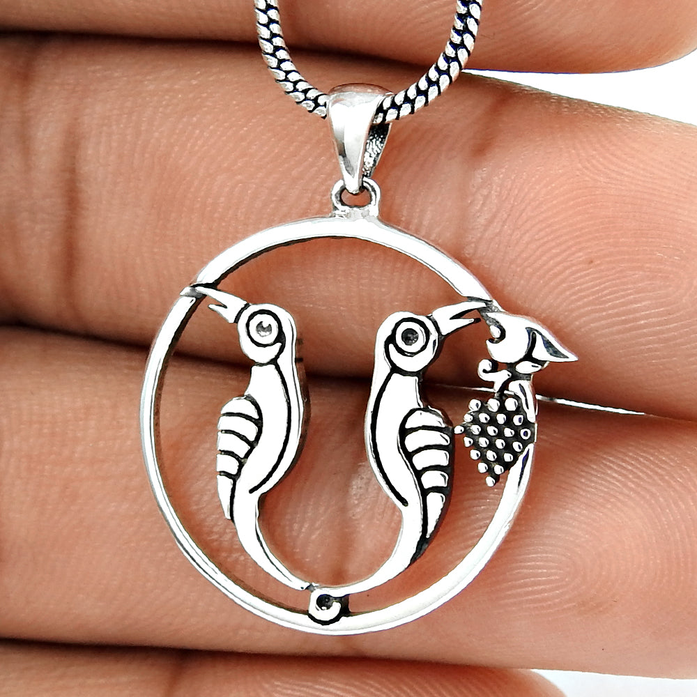 Solid 925 Sterling Silver Love Birds Pendant