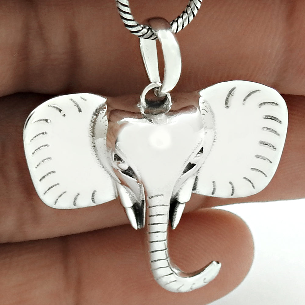Elephant Face 92.5 Sterling Silver Pendant Necklace Jewelry