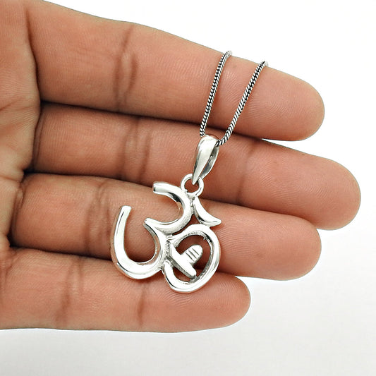Solid Sterling Silver Om Pendant Indian Religious Jewelry